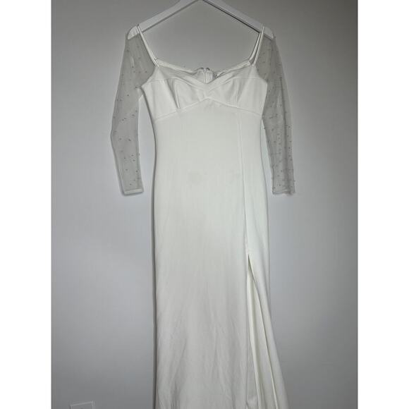 Lulus Size Medium Mesh Beaded Sweetheart Mermaid Maxi Wedding Dress Bridal Elope - Picture 5 of 16